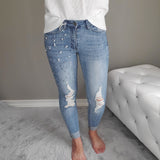 KanCan Pearl Embellished Mid Rise Super Skinny Jeans