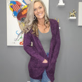 Chilly Nights Hairy Cardigan with Pockets - Plum