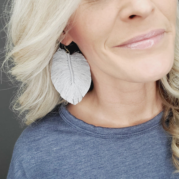 Gray Cotton Leaf Earrings